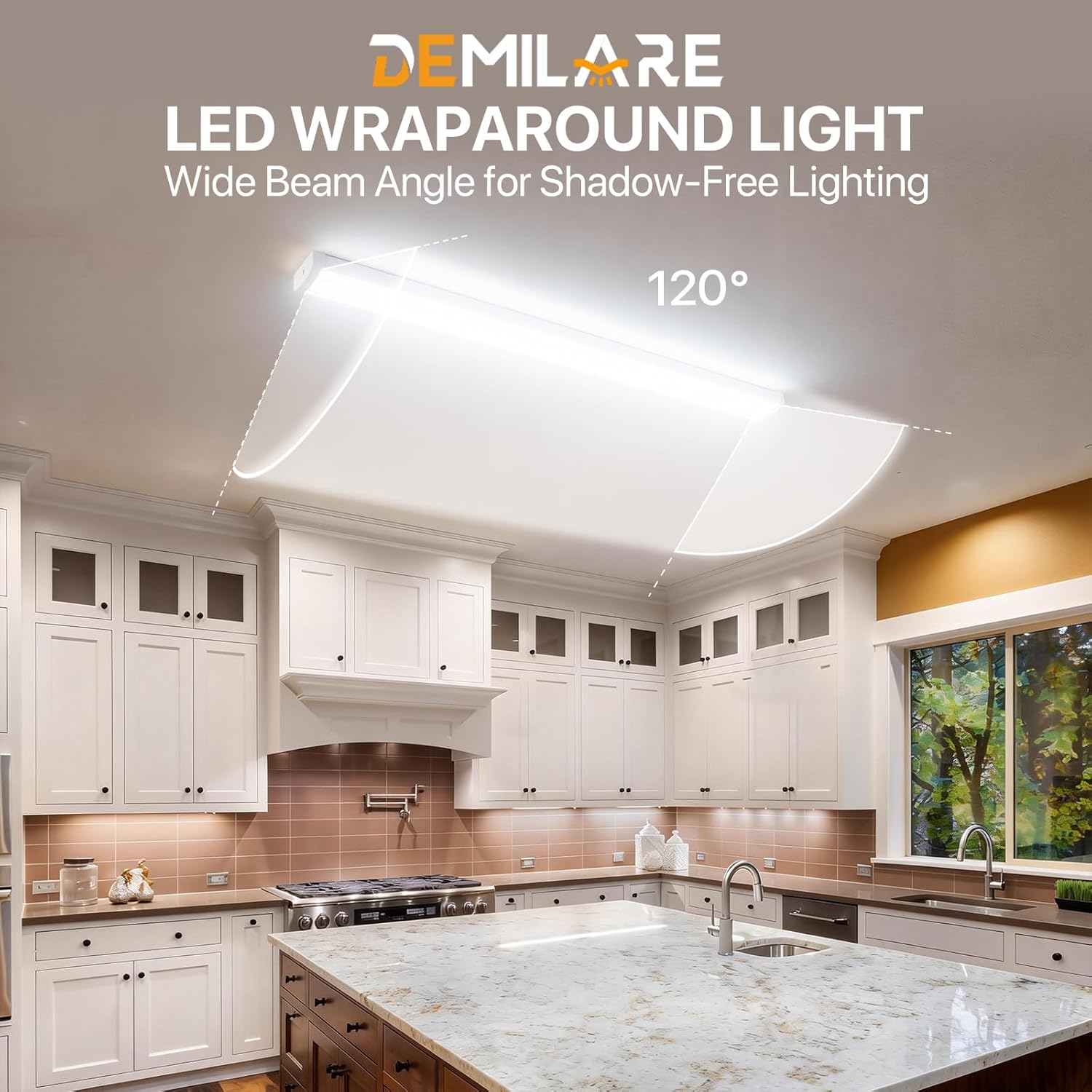 4ft LED Wraparound Light, 60W/50W/40W Selectable LED Light, 6600LM 5000K Daylight, Linkable Hardwired Linear Ceiling Fixture for Garage Workshop Office, ETL Listed,2 Pack