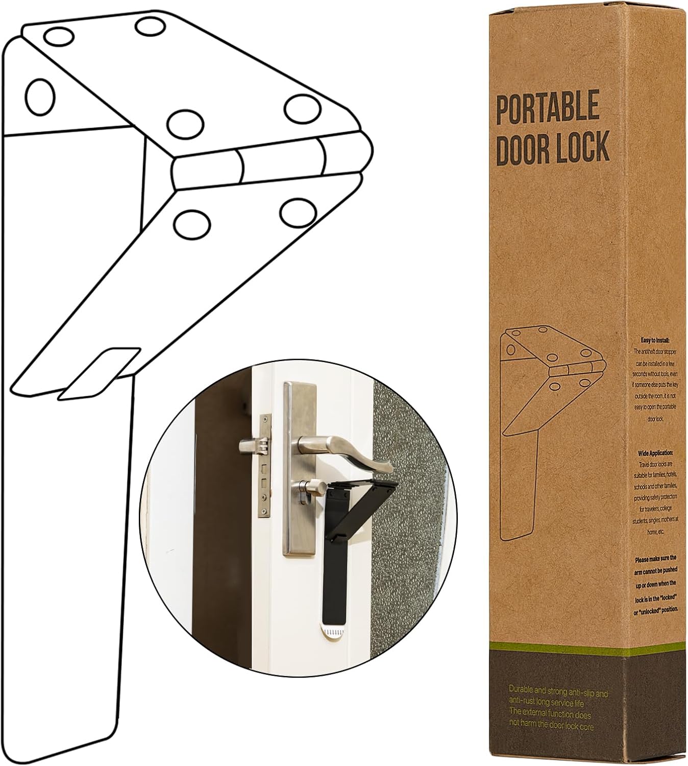 Portable Door Lock Easy Setup Security Door Lock HeavyDuty Hotel
