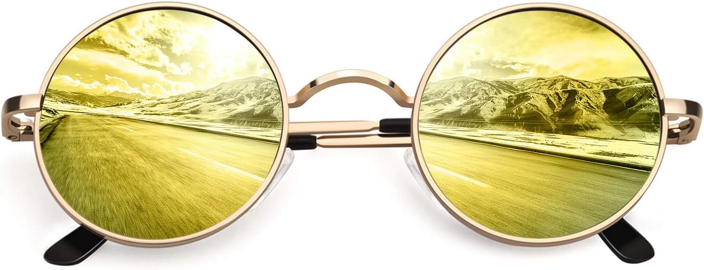 Retro Round Polarized Sunglasses Mens Womens Circle Metal Hippie Shades UV400 Protection E01
