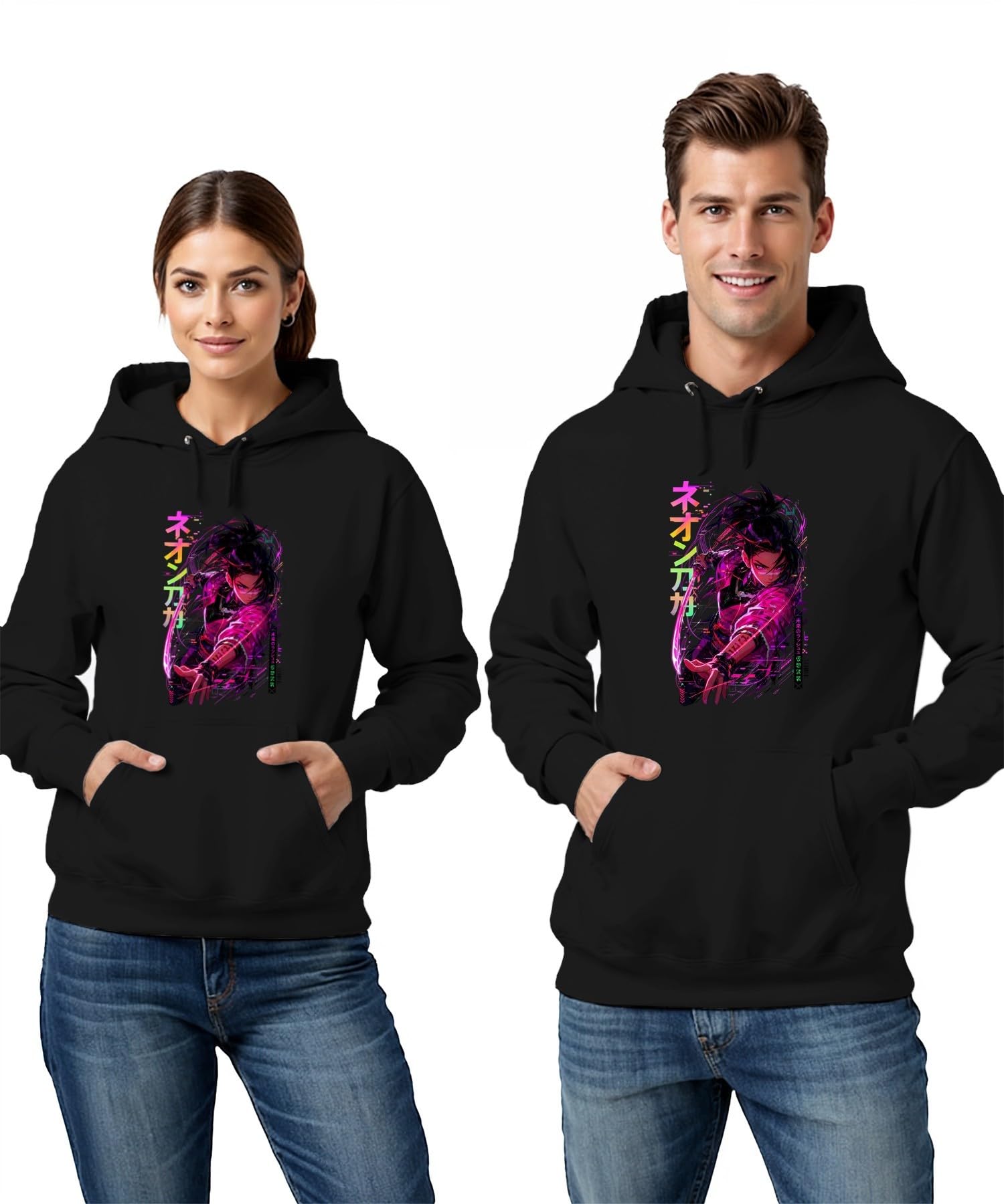 Cyberpunk Samurai Dziewczęca Japonia Y2K bluza z kapturem | Manga Katana Miecz Techwear Vaporwave Otaku Streetwear Prezent Japońska Sztuka Estetyczna Wojownik