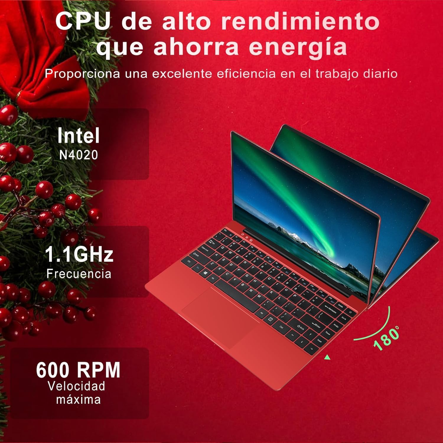 bvate Ordenador Portátil 14",6GB+128GB SSD Celeron N4020(hasta 2.8Ghz) Win 10 PC 1080P FHD WiFi 5G BT 4.2 Soporta 1TB SSD Expansión con Ratón Inalámbrico para Trabajo-Estudio-Aprendizaje, USBx 2-Rojo