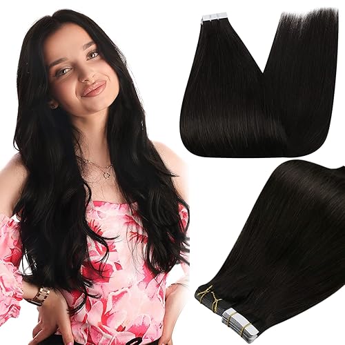 Full Shine Straight Tape in Hair Extensions Human Hair Color 1B Off Black Tape in Extensions 24Inch Brazilian Remy Skin Weft Seamless Invisible Extension for Daily Office Look 100G 40Pcs - #1B Natural Off Black - 24 Inch(Pack of 100g)