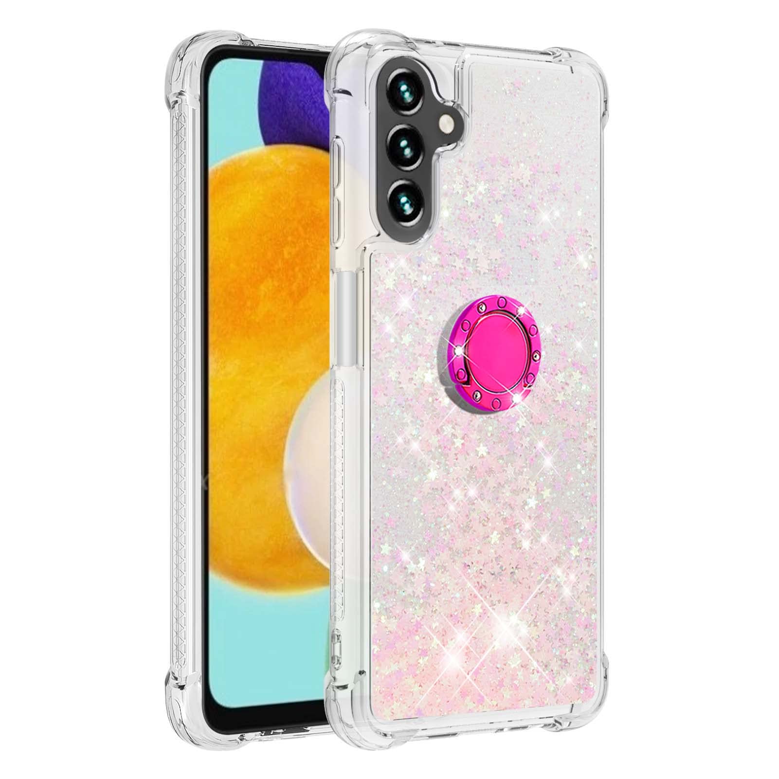 Transparent Liquid Case for Galaxy A13 5G with Ring Holder, Silicone Phone Case Glitter Floating Liquid Cover Slim Bumper Case Sparkly Back Case Resistant Hard Compatible with Samsung Galaxy A13 5G