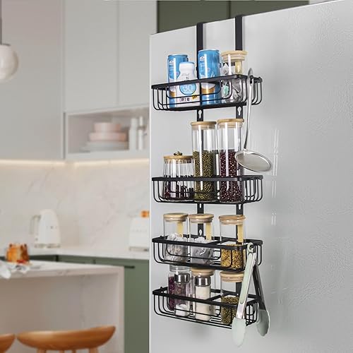 Miniatura 7 de Duwee Organizador de ducha de aluminio sobre la puerta de 4 niveles, estante de ducha ajustable para colgar con gancho, cesta de almacenamiento de