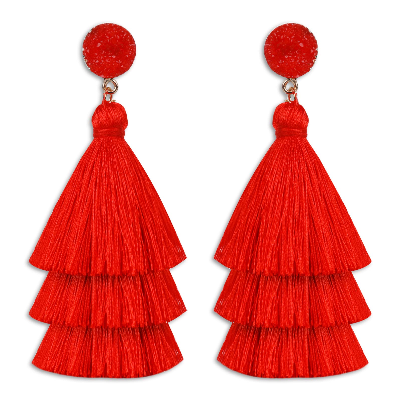 Pendientes Bohemios Borla Capas Colgantes Boho Hilo Rojo Mujer