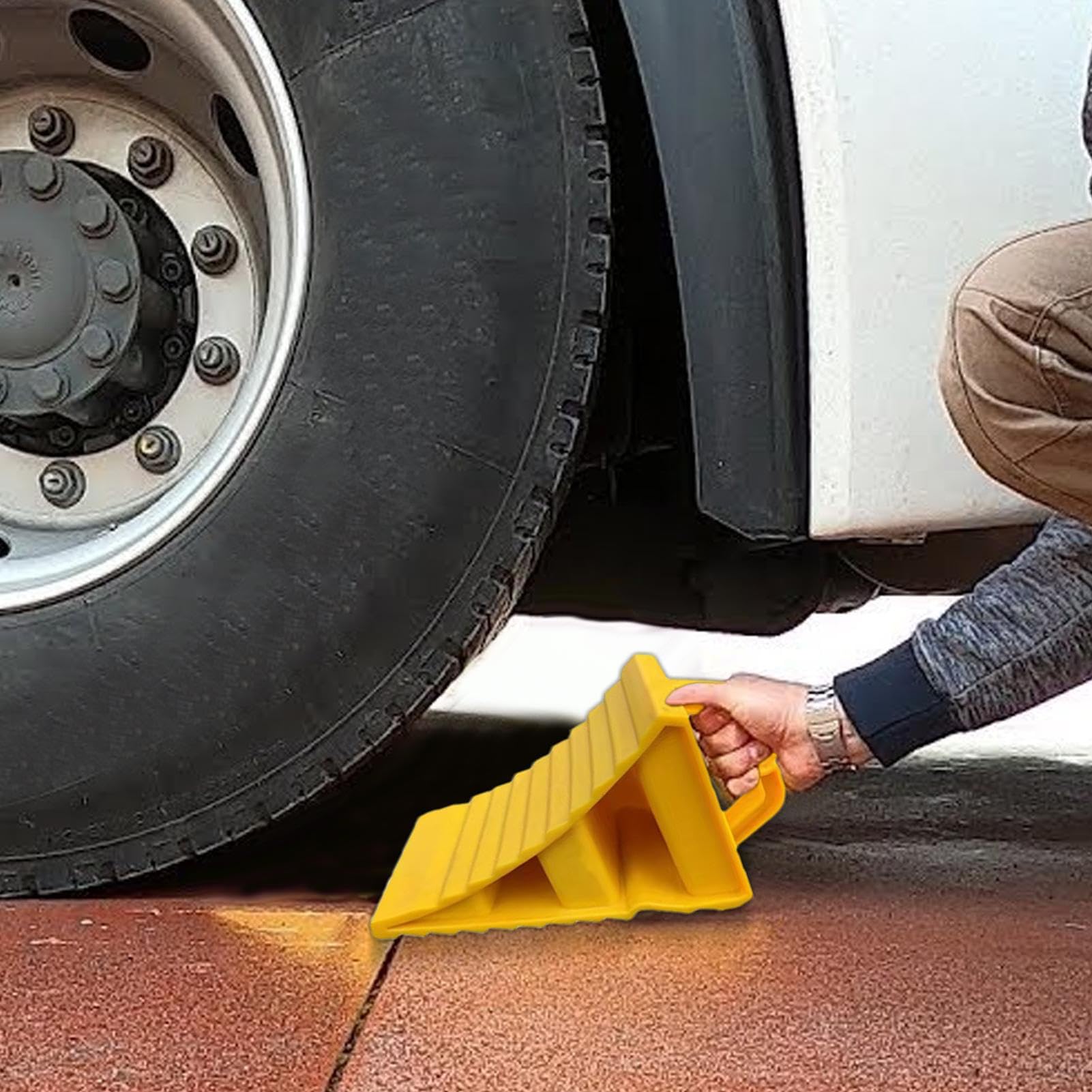 Generisch Lot de 2 cales de roue pour remorque - En plastique robuste et antidérapant - Pour voiture, caravane, camping-car, moto - , poignée sûre en cas d'humidité - Doux pour les pneus et les