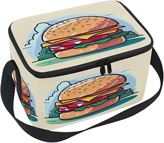 Cartoon Burger Insulated Lunch Bag, Leakproof Reusable Lunch Box, Lunch Tote Bag for Office Outdoor Sport