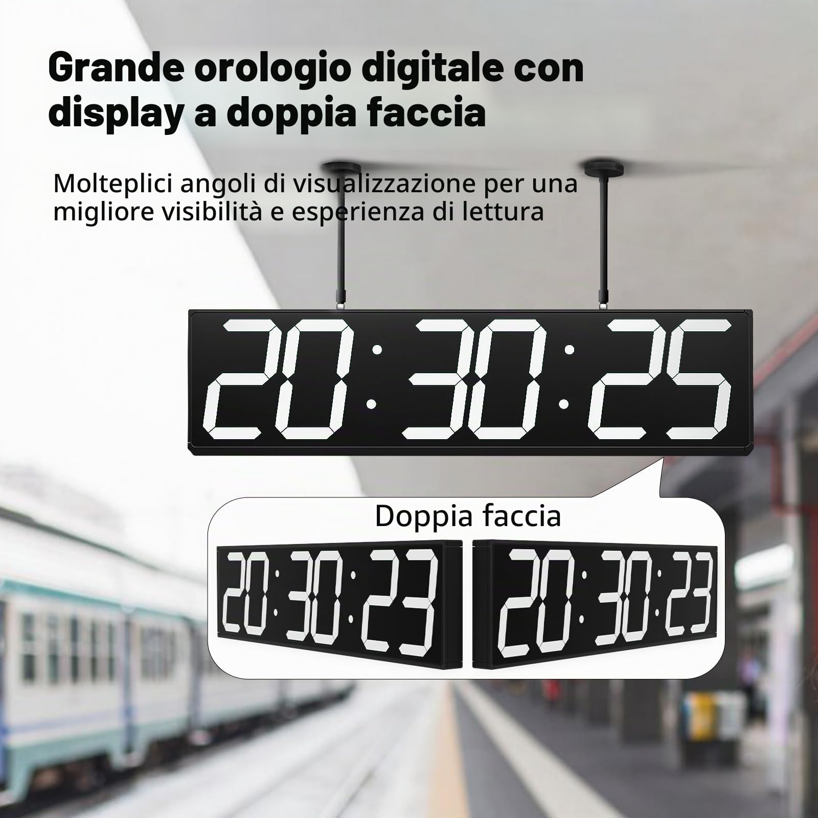 CHKOSDA Orologio da parete digitale a doppia faccia da 72,1 cm, multifunzione a LED, grande timer con temperatura e data, orologio digitale da appendere grande display per corridoi, ospedali (bianco)