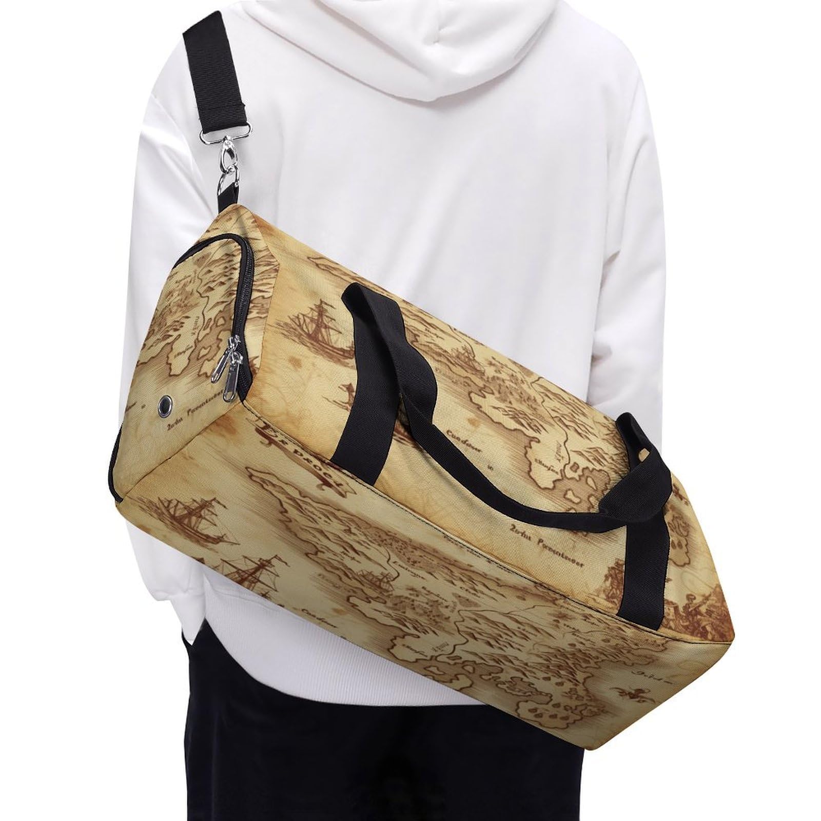 Turnbeutel für Damen und Herren, Schatzkarte, Vintage-Druck, Turnbeutel, wiederverwendbar, Turnbeutel mit Schuhfach, Stil, Einheitsgröße, modern, Stil:, Einheitsgröße, Modern