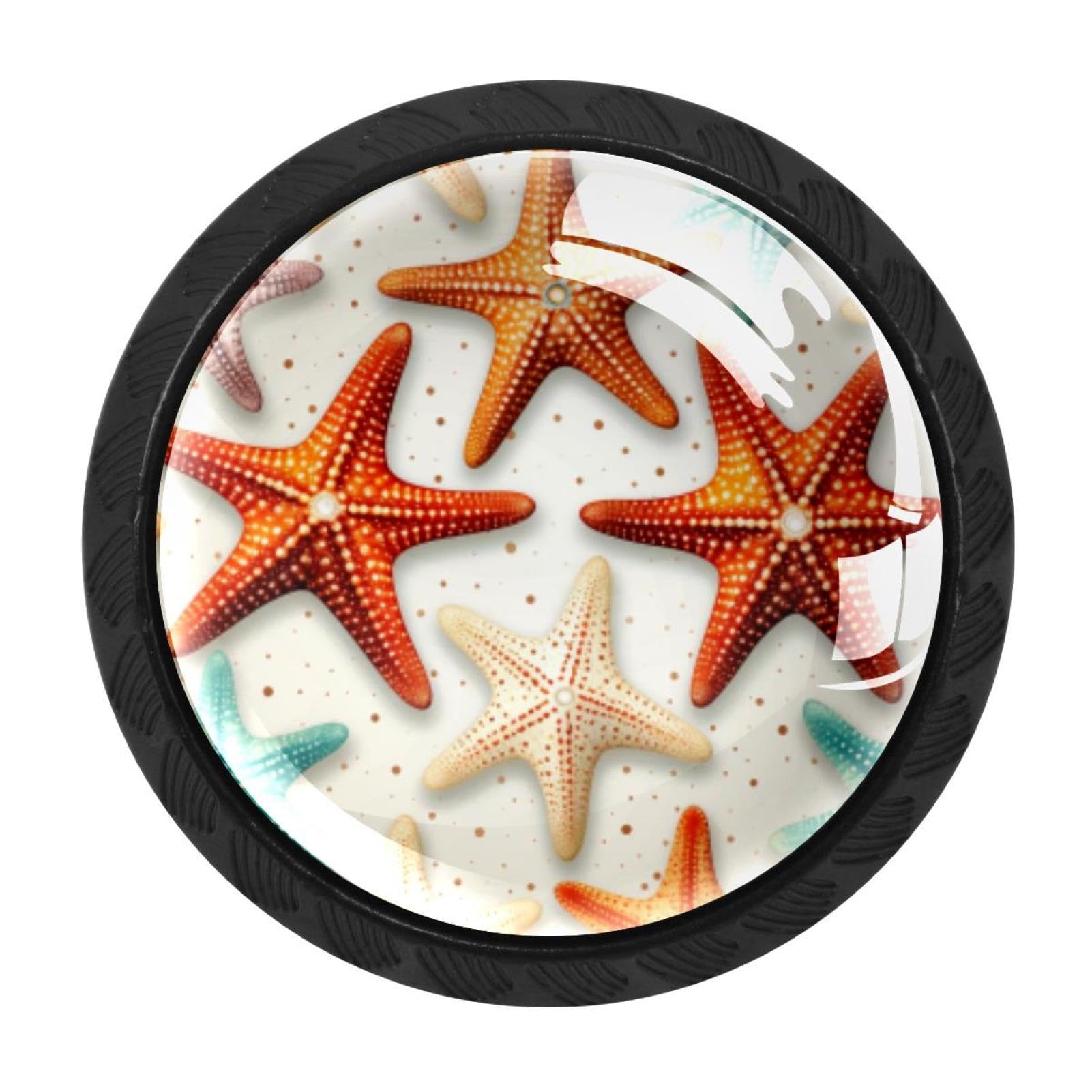 CHENZZZZ 4 Pack Starfish Dresser Drawer Cabinet Knobs Black Round Drawer Knob Pull Handle with Screws for Kitchen Wardrobe Cupboard Furniture Decor