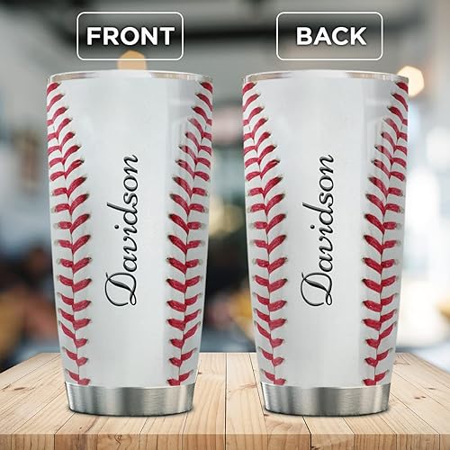 Vista 3 de winorax Vaso de béisbol personalizado de acero inoxidable con aislamiento al vacío de doble pared, regalos de béisbol para mujeres, hombres