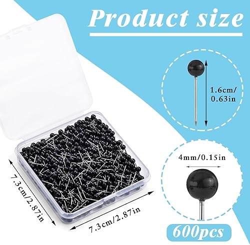 Miniatura 8 de Pnytty 600 alfileres de costura rectos para tela, alfileres de acolchado de 0.63 pulgadas, pequeños alfileres de costura rectos con cabeza de bola