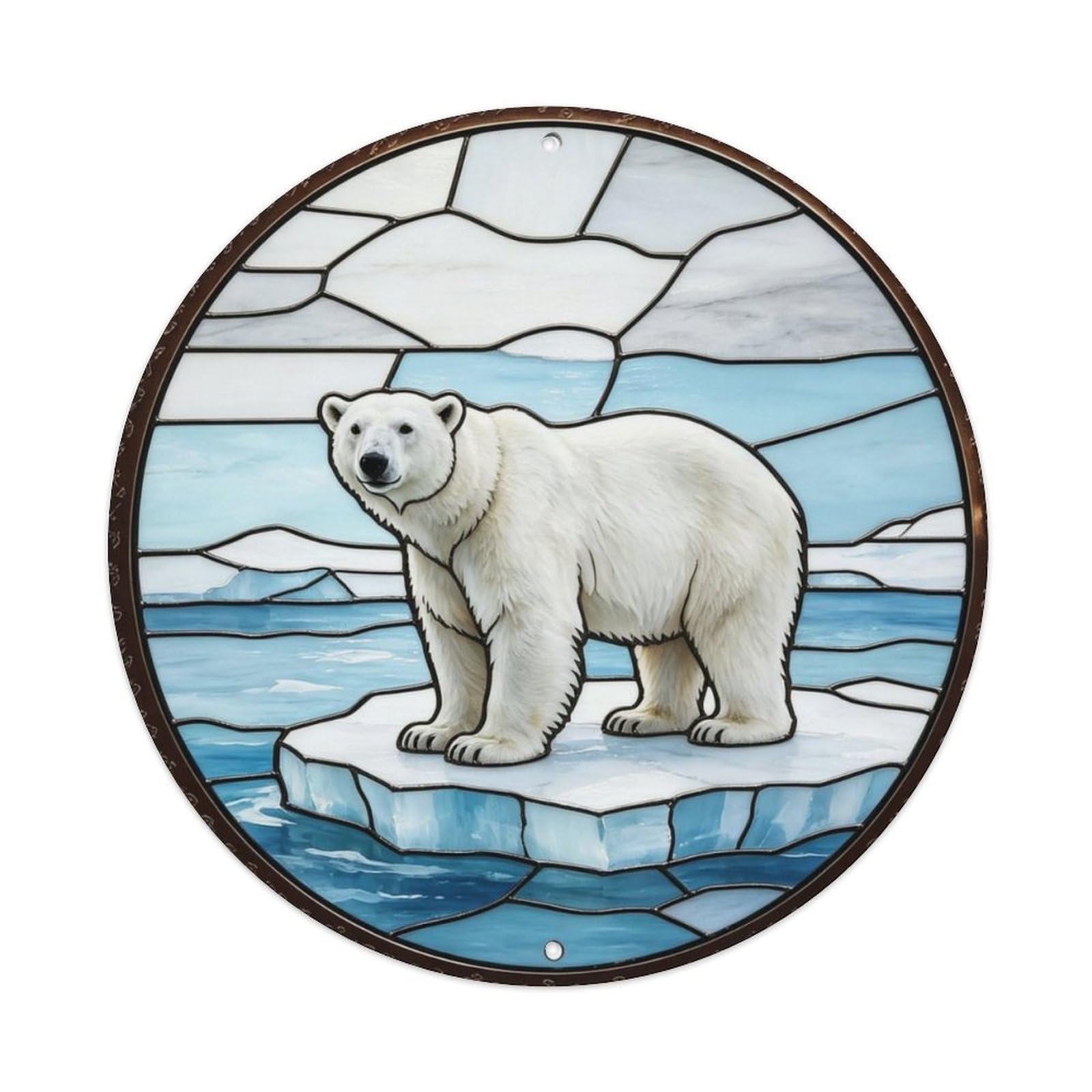 Polar Bear Arctic Ice Floe Stained Glass Metal Tin Sign Plaque