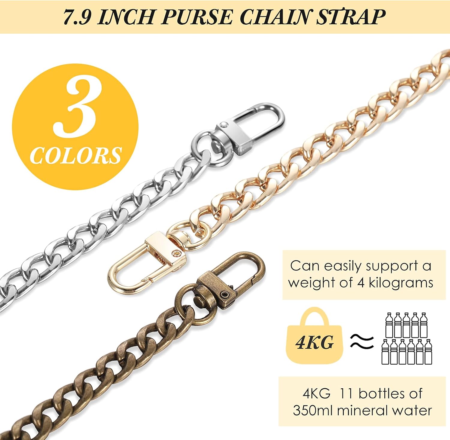 6 Pieces Purse Chain Strap Purse Strap Extender Metal Flat Bag Chain Crossbody Replacement with Buckles Replacement Accessories for Handbags Wallet Clutch Satchel(7.9 Inches,Bronze)