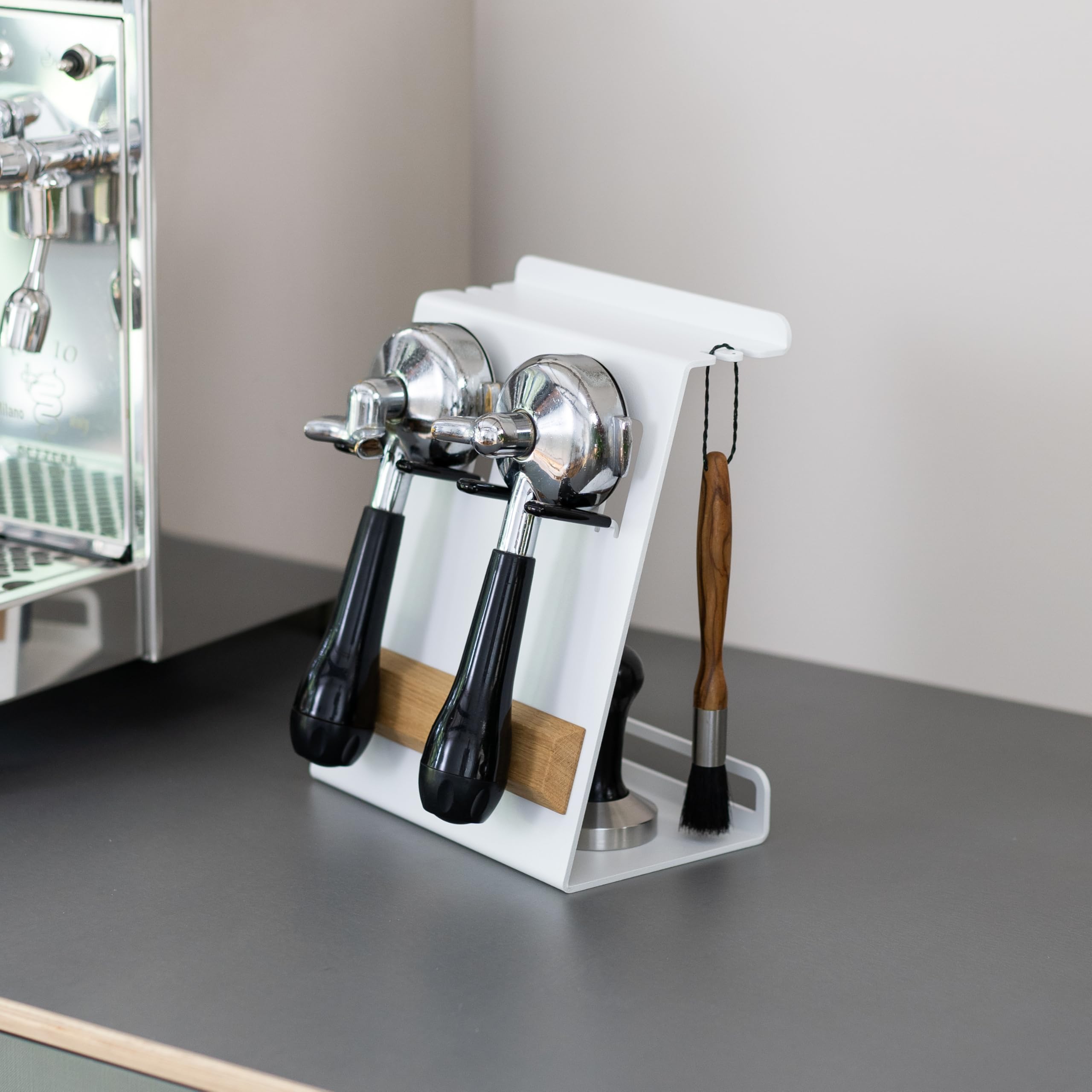 FLATE® Barista Stand Mini: Kompakte Station für Barista Zubehör mit Siebträgerhalter (Schwarz)