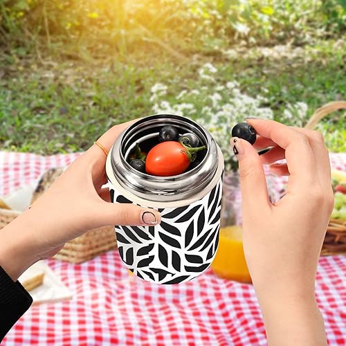 Miniatura 5 de MCHIVER Geometric Tiles - Tarro de comida a rayas con cuchara de acero inoxidable aislado al vacío, contenedor de alimentos de 17 onzas para adultos