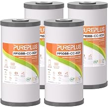 PUREPLUS 5 Micron 10" x 4.5" Whole House PP Sediment Carbon KDF Composite Heavy Metal Reduction Filter Cartridge for GE FXHTC,GXWH40L,GXWH35F,GNWH38S,Culligan RFC-BBSA,WRC25HD,Pentek RFC-BB,4Pack