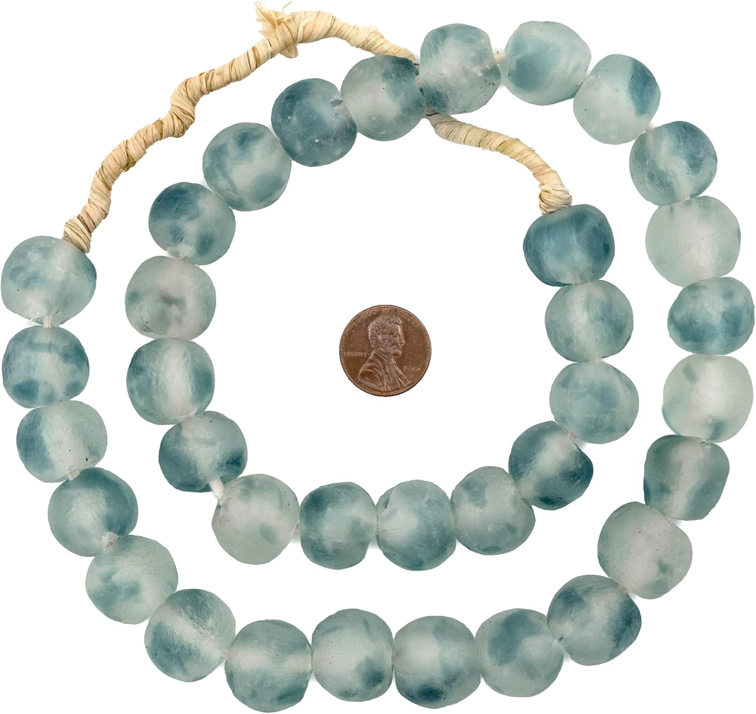 The Bead Chest African Recycled Glass Beads – Handmade in Ghana – Blue Wave Marine 18mm Strand for Jewelry Making, Crafts, and Home Decor I Approximately 40 Beads