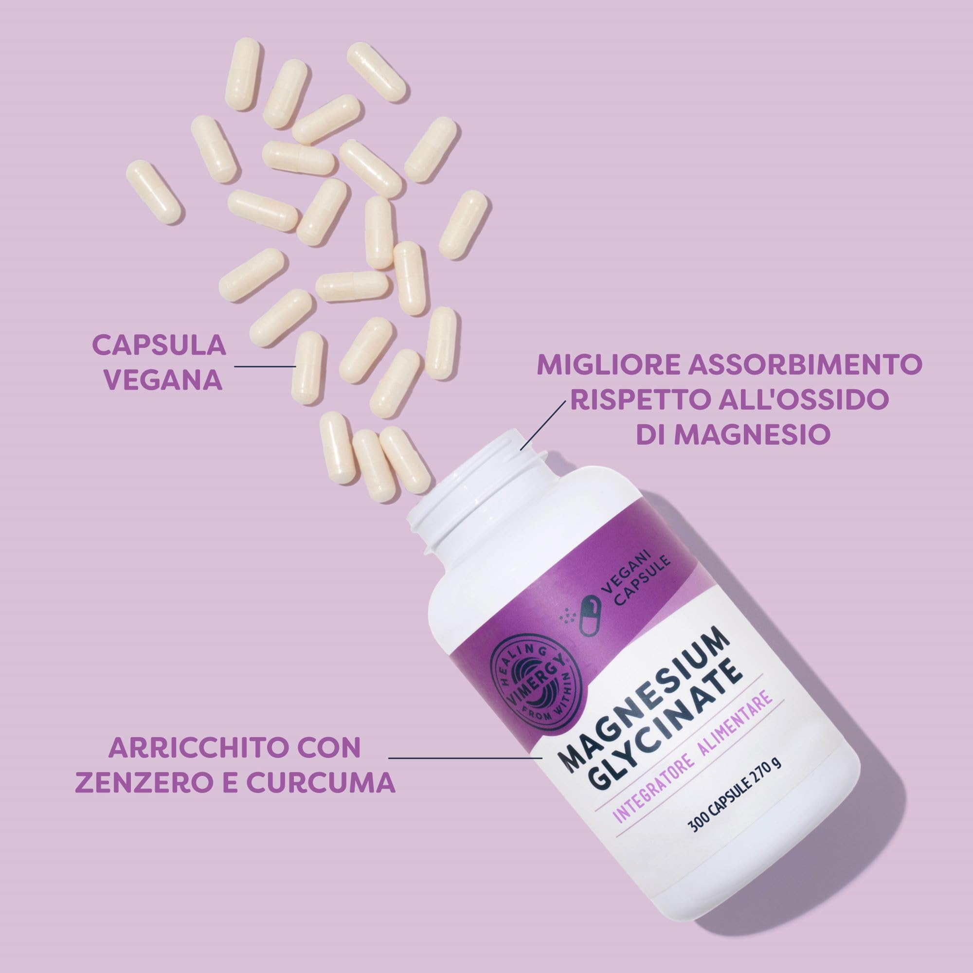Vimergy Magnesio Glicinato Integratore Minerale – 150 Dosi – Più Energia – Integratore Magnesio Delicato sullo Stomaco – Curcuma e Zenzero – Senza Glutine e OGM Keto/Paleo-Friendly