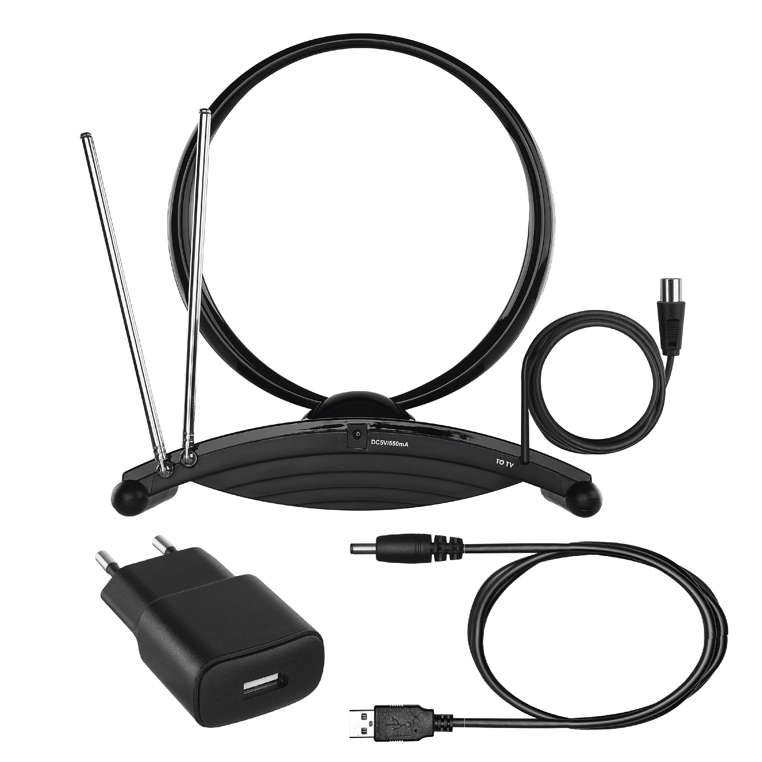 EMOS Antena Interior Digital Activa J0701 para recepción Full HD DVB-T/T2, Dab, con Filtro LTE/5G Integrado y Amplificador de señal, 0-25 km