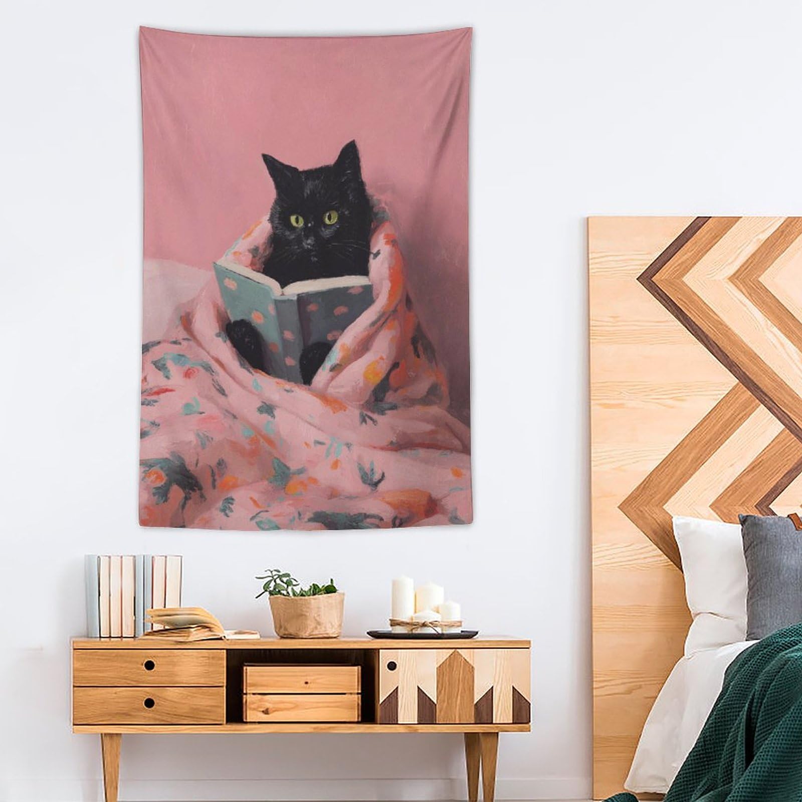 Amazon.com: Black Cat Reading A Book Tapestry Polyester Wall