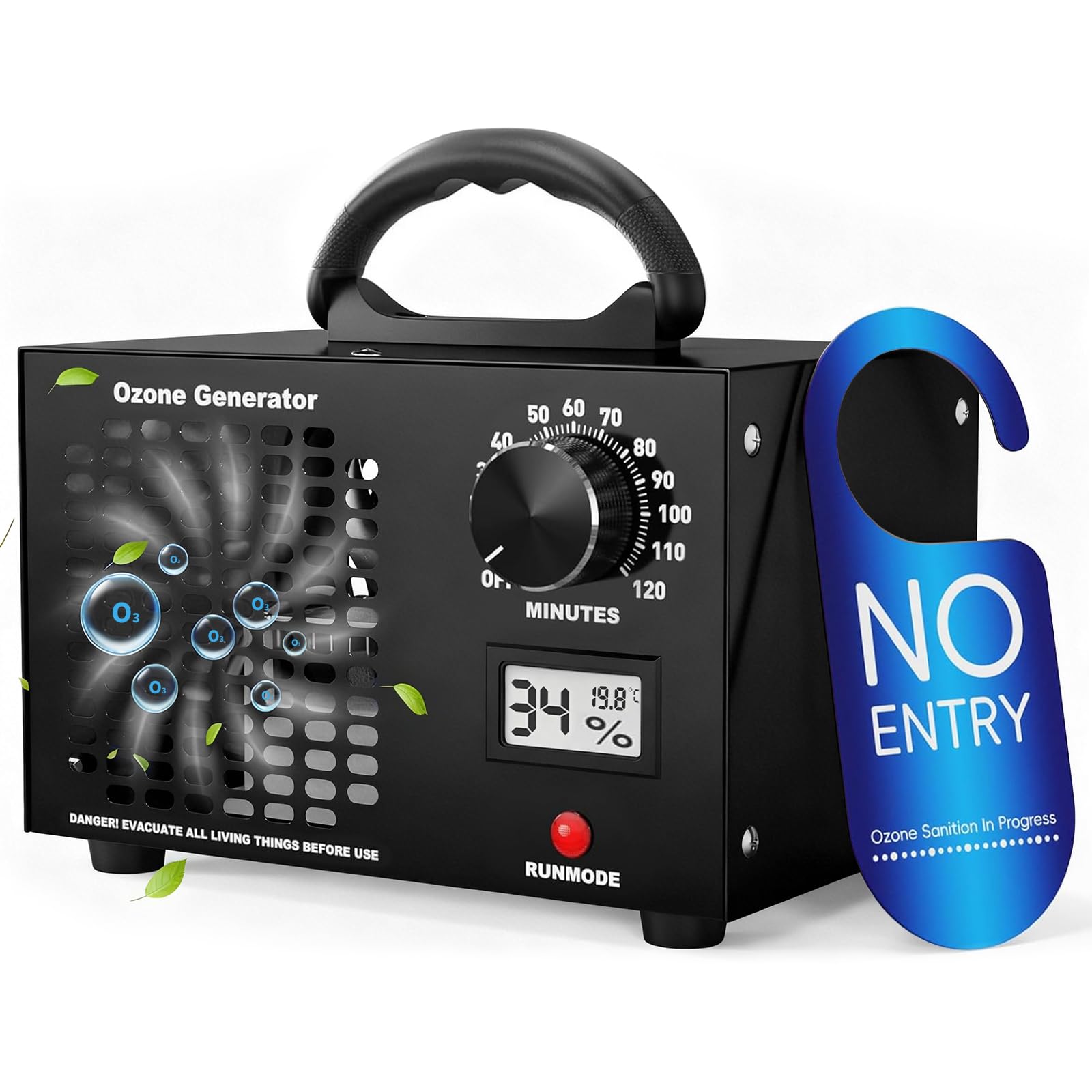 Generatore di Ozono 60.000 mg/h O3, Ozonizzatore per Ambienti fino a 350㎡ con Timer 120 Min, Display Temperatura e Umidità, Generatore di Ozono per Auto, Casa, Cucina, Hotel e Ambienti Interni - 2