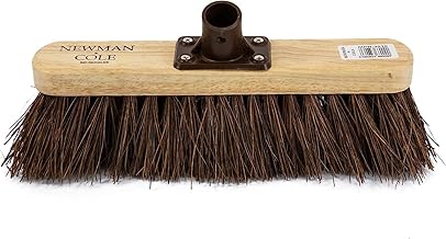 Newman & Cole Tête de balai en bois avec base rigide en poils durs naturels – Tête de balai en bois de rechange pour balayer la brosse de jardin – Tête de brosse à bois – Connecteur de fixation