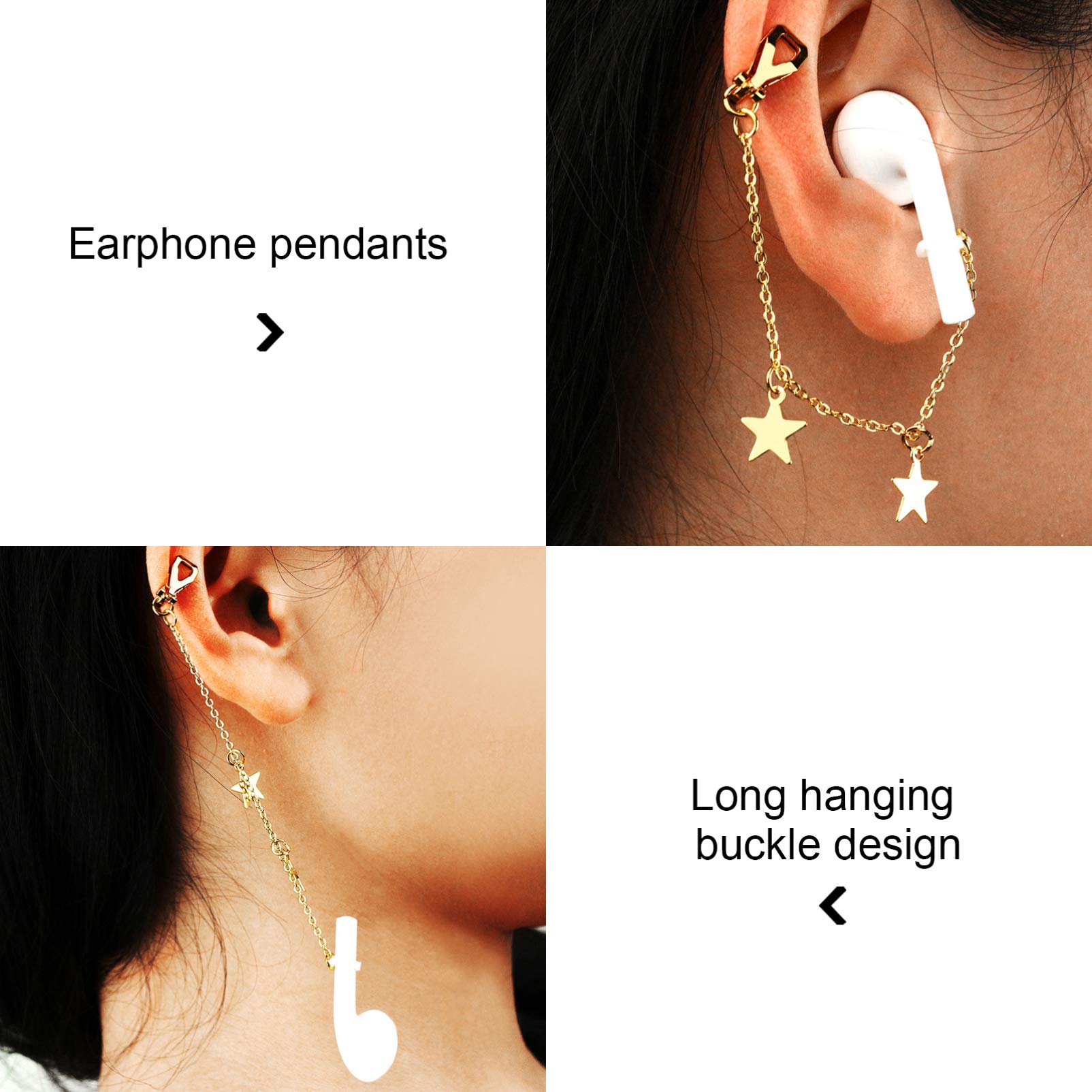 Happyyami 1 Pair Anti-lost Earrings Apple Wireless Earphone Earrings Clip Chain Earring Eabuds Earring Christmas Earphone Ear Hook Fashion Earrings Ear Line Tassel Long Earrings Alloy
