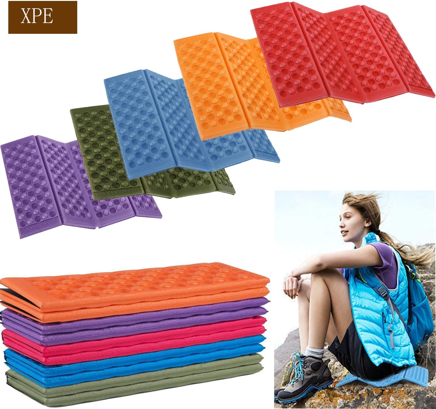 Camping Foam Pad Waterproof XPE Foam Seat for Picnic, Hiking, Backpacking, Mountaineering, Trekking (5PCS-Purple/Orange/Red/Green/Blue) : Sports & Outdoors