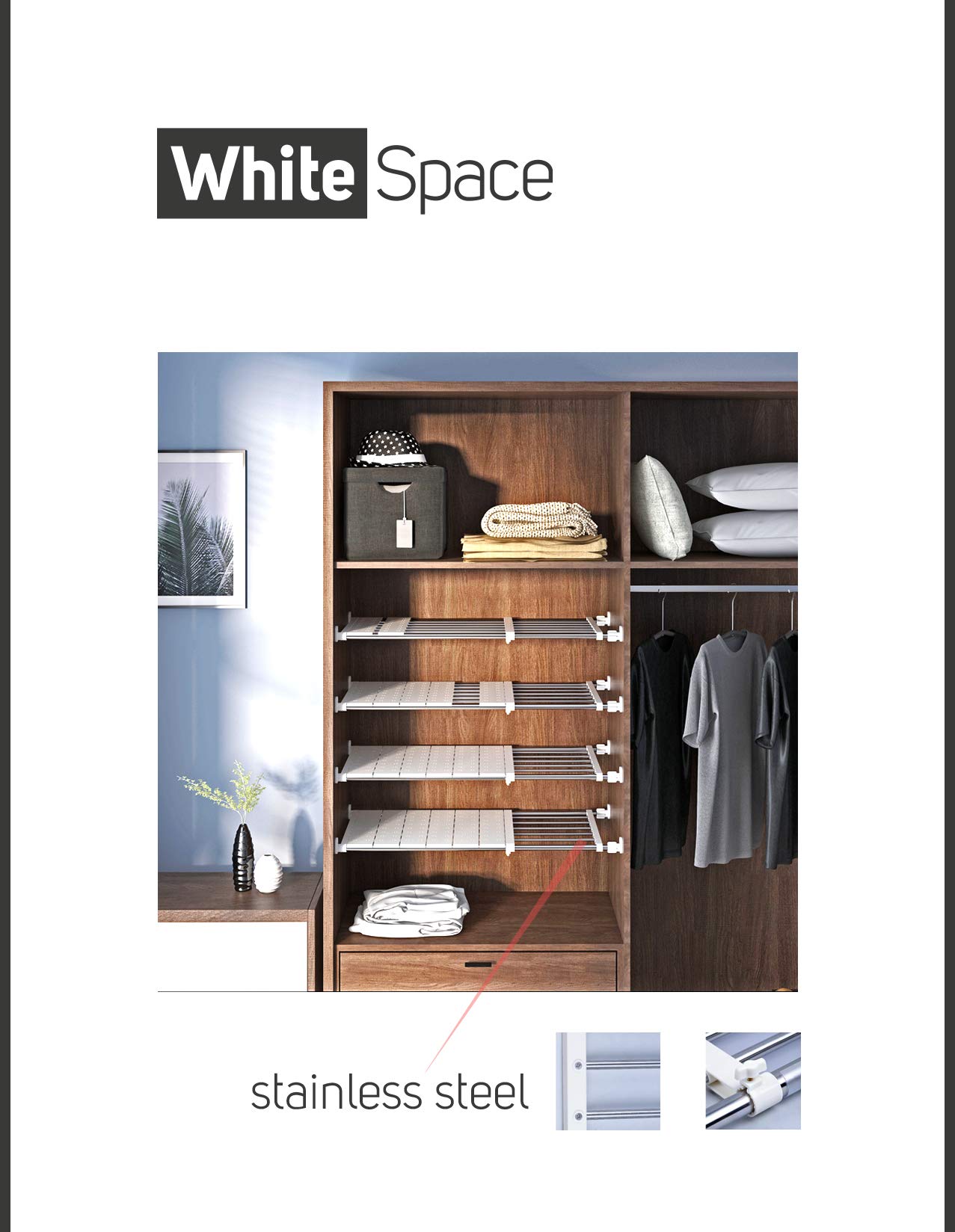 WhiteSpace Expandable Closet Tension Shelf Stainless Steel 16.5 in