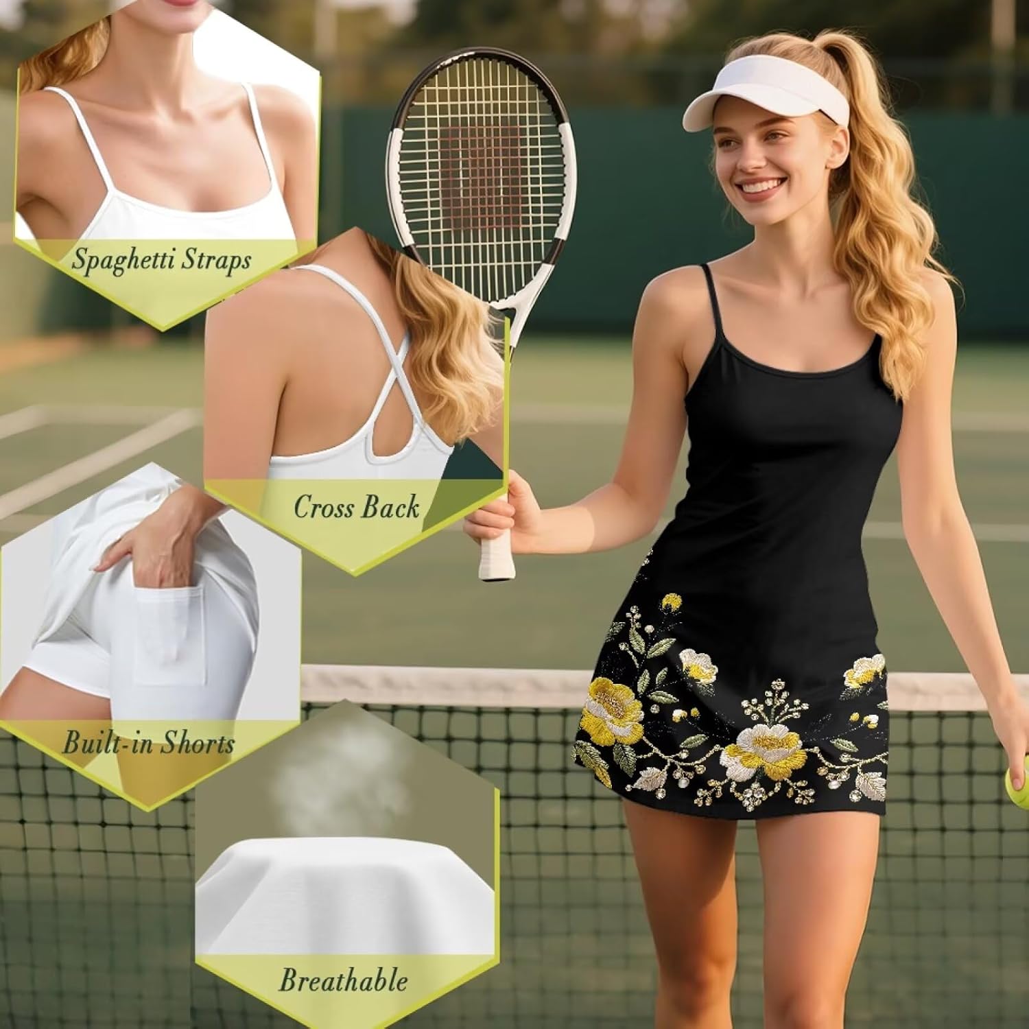 Tennis Dress for Womens Golf Dresses with Shorts Pocket Workout Soft Breathable