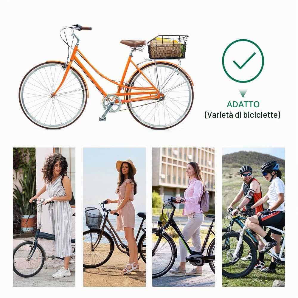 Anzome 38 x 31 x 20 cestini posteriori per biciclette, filo metallico impermeabile, con rete di ricarica regolabile e copertura impermeabile, che si adatta alla maggior parte dei portabici posteriori