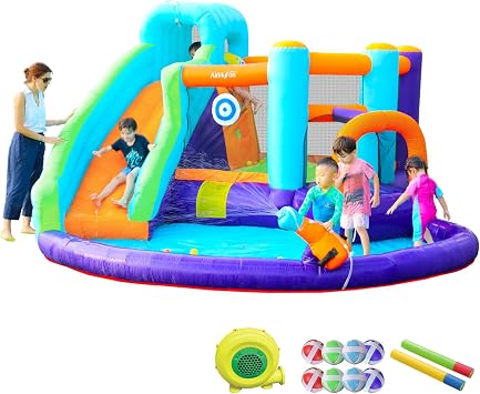 Doctor Dolphin Inflatable Water Slide Bounce House, Inflatable Bounce House for Big Kids, Water Slide for Kids Backyard, Inflatable Water Park Bouncy House with Blower for Outdoor