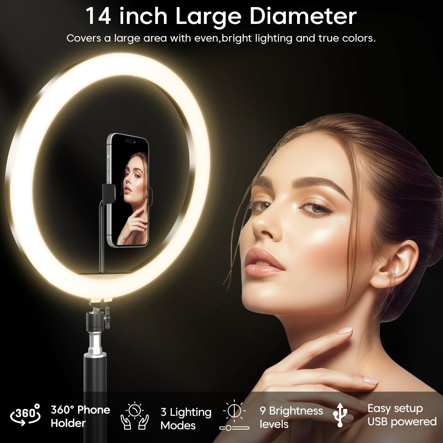 Sounce 14 Inch 15W LED Ring Light, Dimmable, 2 Color Modes — Amazon image 2