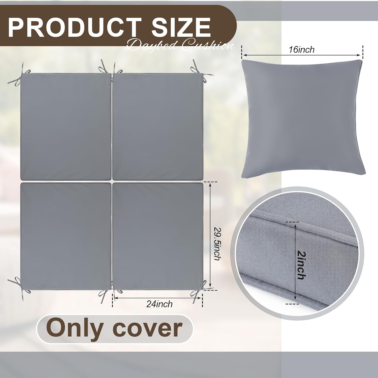 HunnmingRe 8 Pcs Outdoor Daybed Cushion Cover and Pillow Covers Sets Replacement 59 x 24 Inch Rattan Sunbed Cushion for Patio Sun Lounge Chair Loveseat Sofa(Dark Gray)