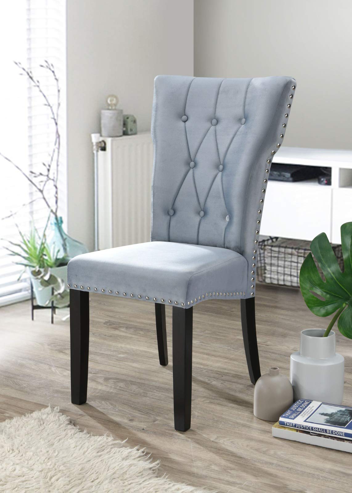 Better Home Products La Costa Velvet Tufted Dining Chair Set of 2 in Gray