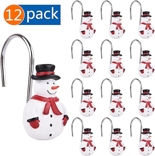 Miniatura 2 de Ganchos decorativos de Navidad para cortina de ducha, 12 piezas de muñeco de nieve de Navidad, a prueba de óxido, anillos de gancho para cortina de