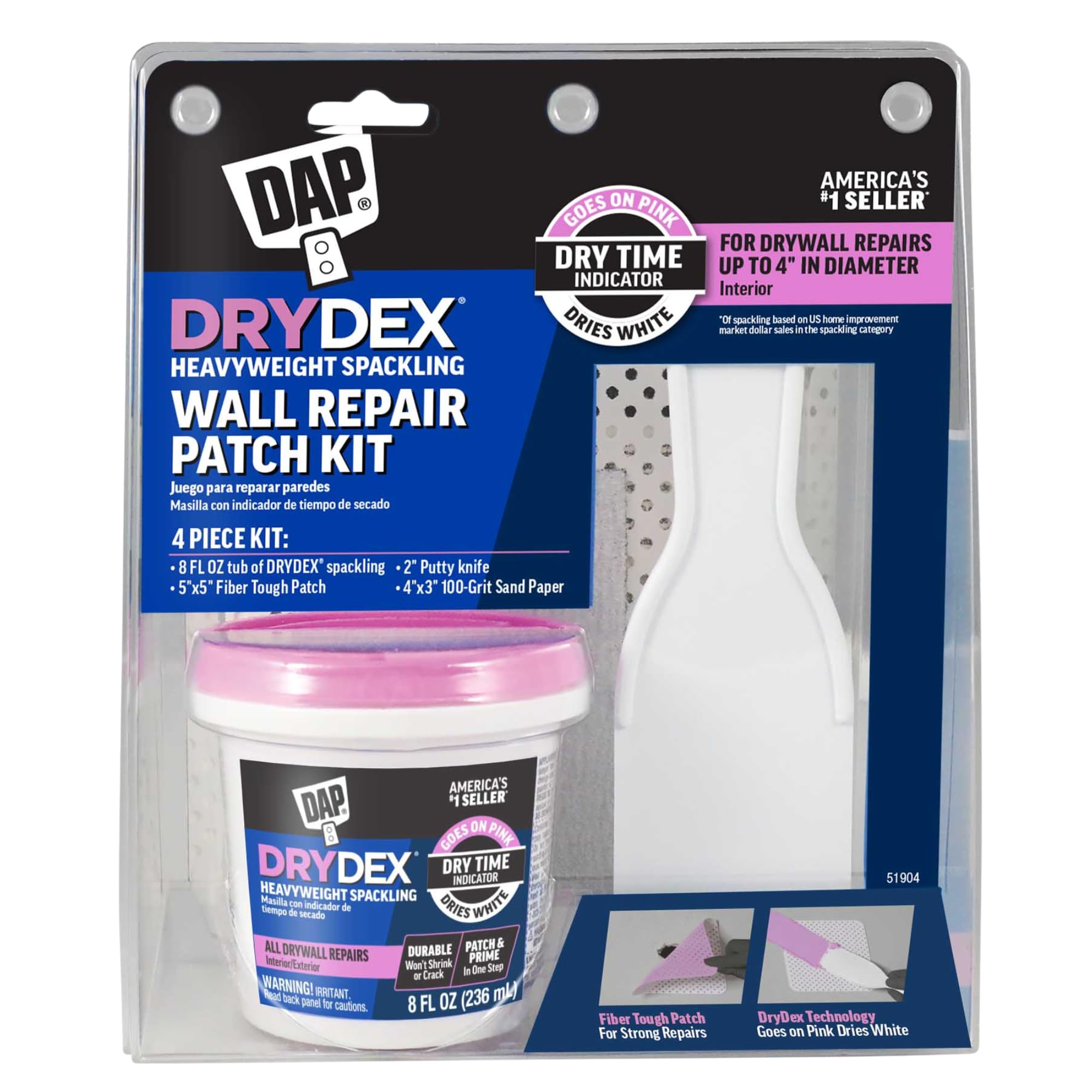 DAP 12345 7,6 cm kit Patch de réparation murale avec Drydex® Enduit