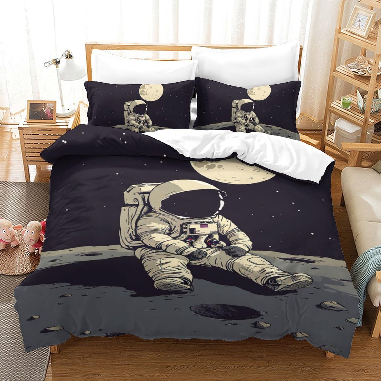 Housse de couette 140x200 astronaute avec fermeture éclair pratique