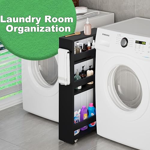 Miniatura 4 de MARTY Carrito de almacenamiento delgado, estantería rodante de 4 niveles con ruedas, carrito de cocina con ruedas, organización de cuarto de