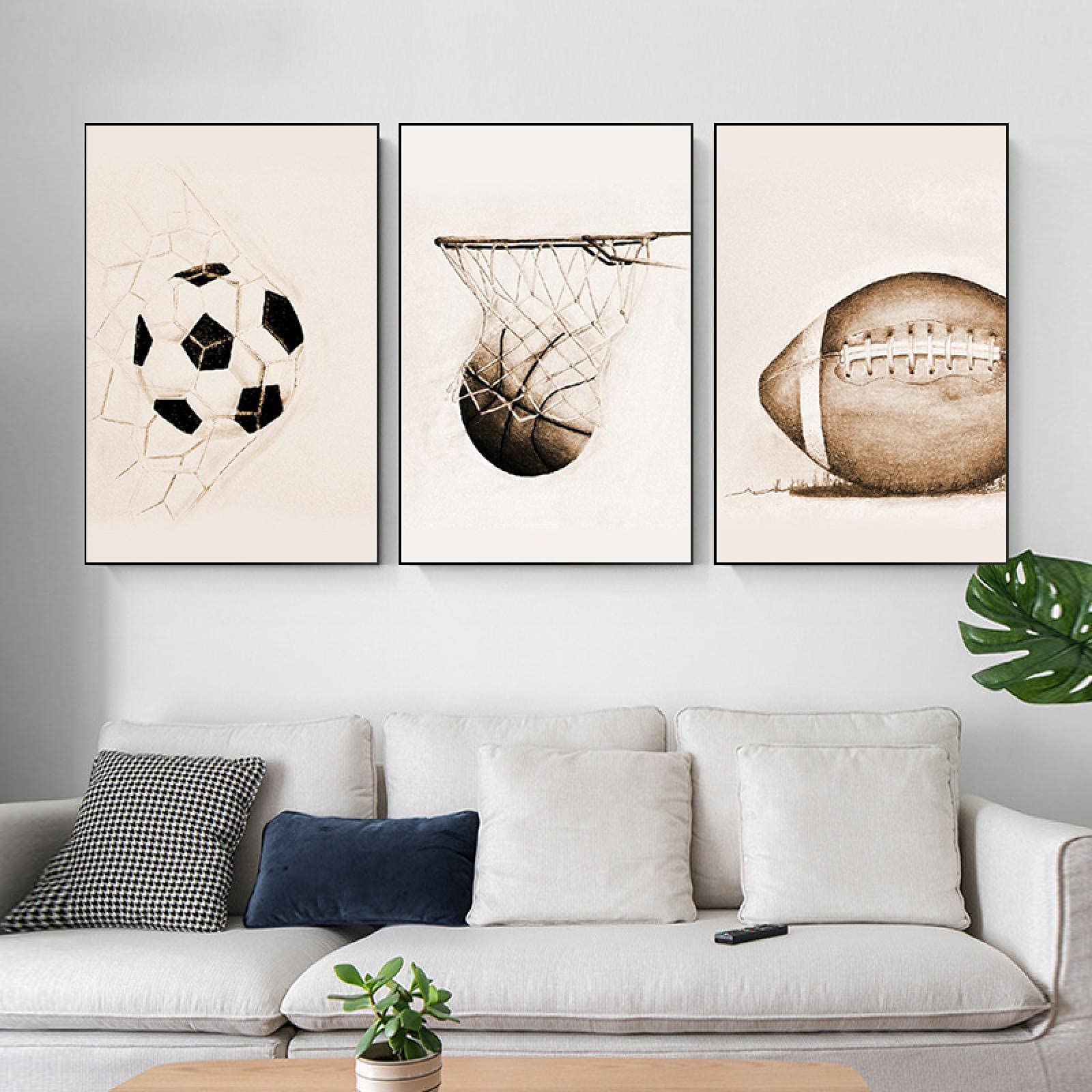 Guying Art Frameless Nordic Sport Basketball Soccer Canvas Painting Wall Art Baseball Posters And Prints Pictures For Living Kid's Bedroom Decor 30X42cm(12X17in) X3