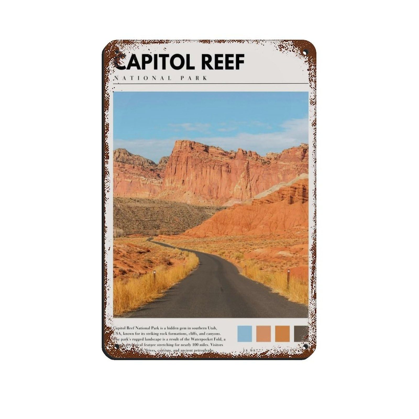 Capitol Reef Capitol Reef Utah Poster Art Retro Poster Metal Tin Sign Chic Art Retro Iron Painting Bar People Cave Cafe Family Garage Poster Wall Decoration 8x12inch(20x30cm)