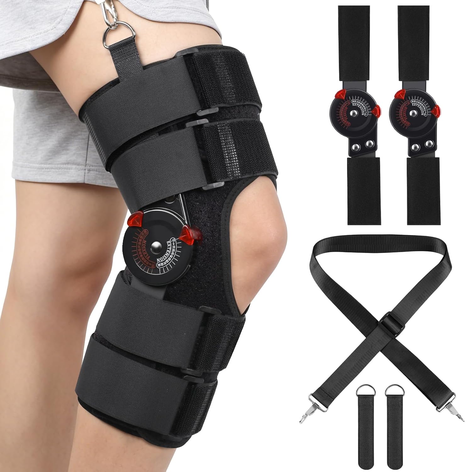 Hinged ROM Knee Brace with Side Stabilizers & Adjustable Locking Dials – Knee Immobilizer Support for Knee Pain, ACL, MCL, PCL, Meniscus Tear, Arthritis Discomfort, Post-Surgery Recovery – Open Patella Orthopedic Orthosis for Men & Women (M)