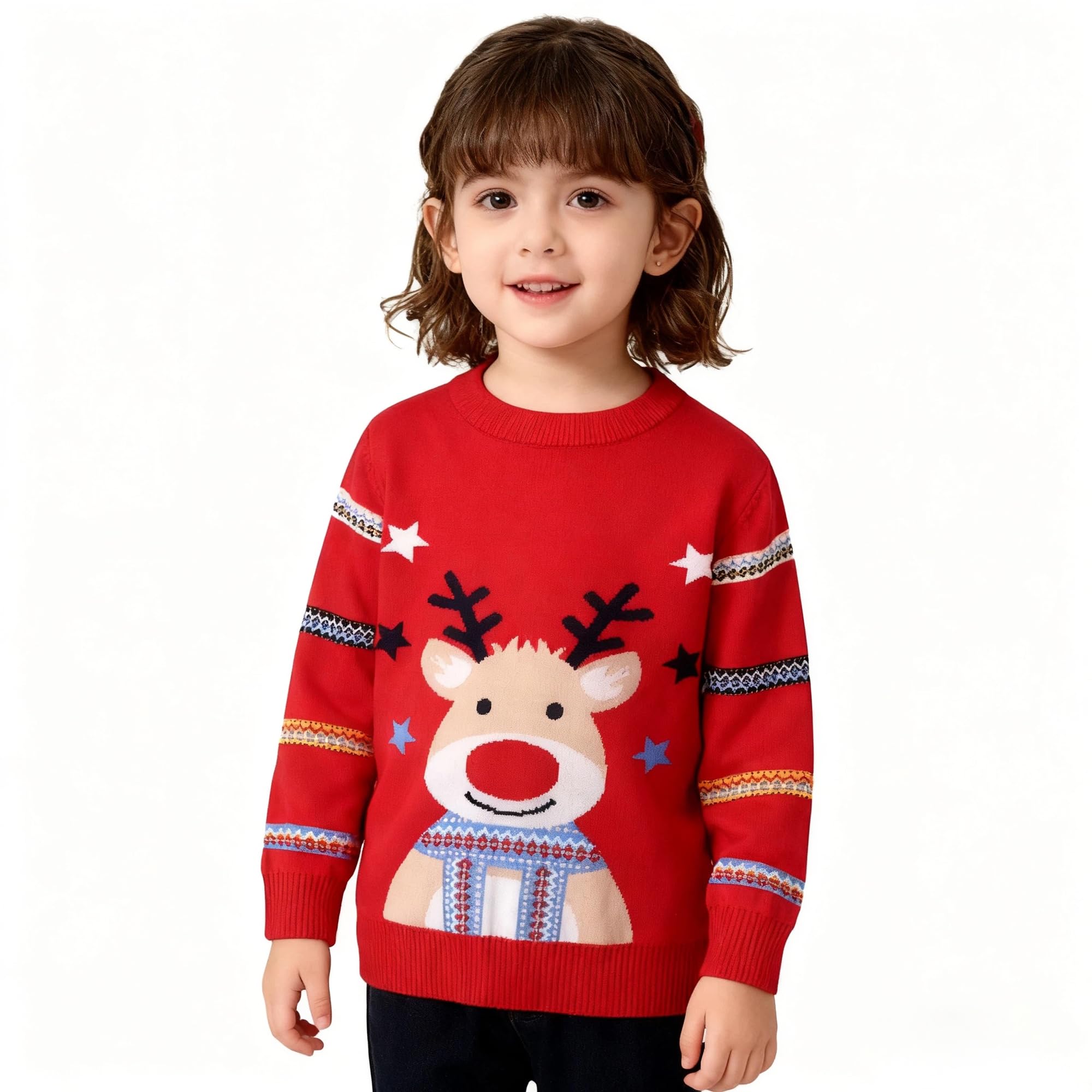 Jersey Navideño Niños Suéter de Punto Cuello Redondo Unisex 2-6 Años
