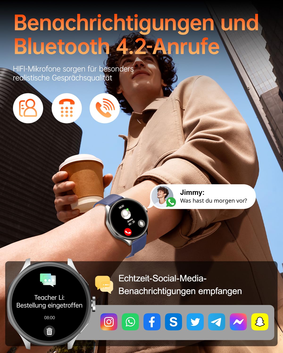 Smartwatch mit SIM-Steckplatz & 180° Drehbarer Kamera,1,73" HD-Touchscreen Android-Smartwatch,entsperrtes 4G GSM für Eigenständige Anrufe,GPS,Herzfrequenz Fitnessuhr,800mAh,3GB RAM+32GB ROM,Silber