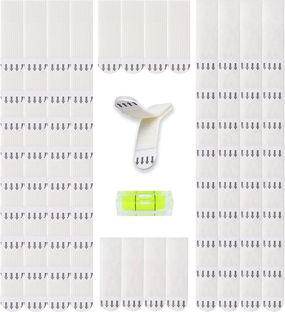 40-Pairs(80 Strips) Small Picture Hanging Strips No Nails Wall Hanging Strips Damage Free Removable Velcro Picture Hanging Strips, with 1 Bubble Leveler, for Pictures & Frames in Different Sizes