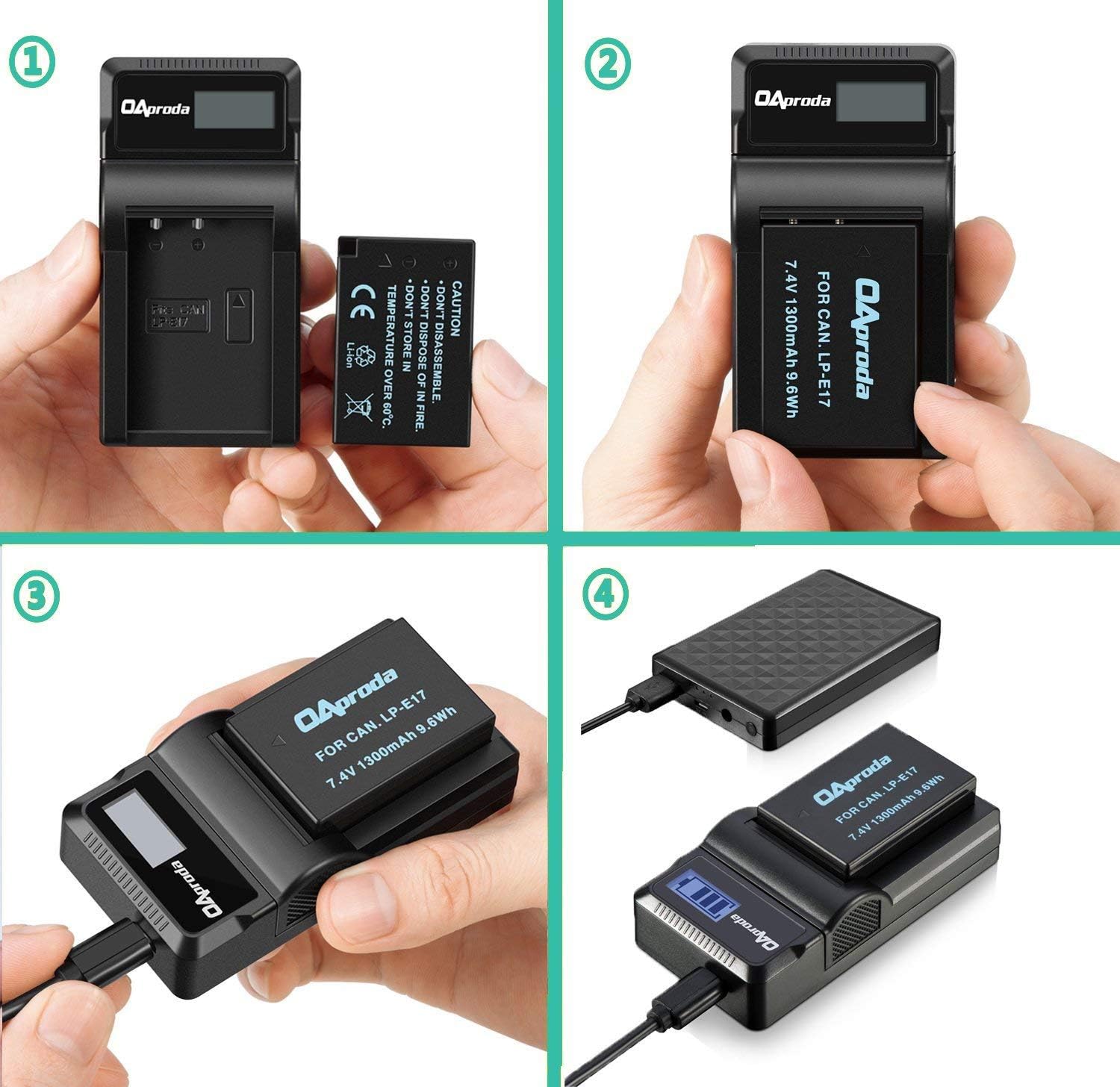 OAproda LP-E17 New Upgraded Battery (2-Pack) and Smart LCD Display USB Charger for Canon LPE17, EOS RP, Rebel T7i, T6i, T6s, SL2, SL3, M6, M5, M3, 77D, 750D, 760D, 800D, 200D, 8000D, KISS X8i Cameras