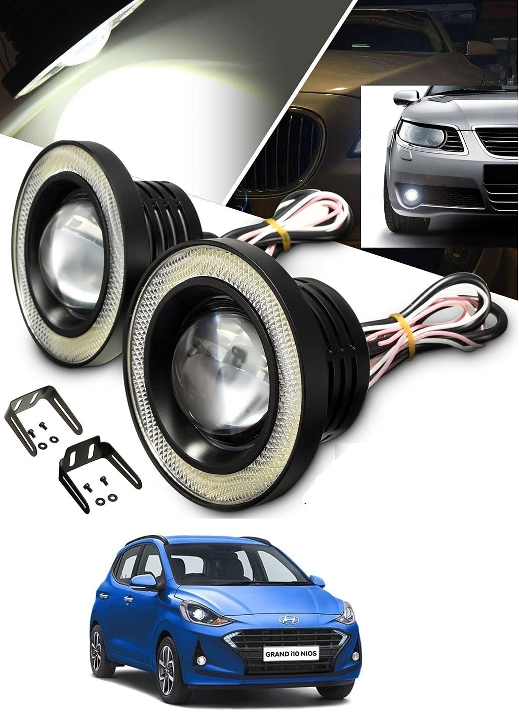 Auto Addict Car LED Fog Lights White Angel Lights Eye Ring for Grand i10(2014-2019