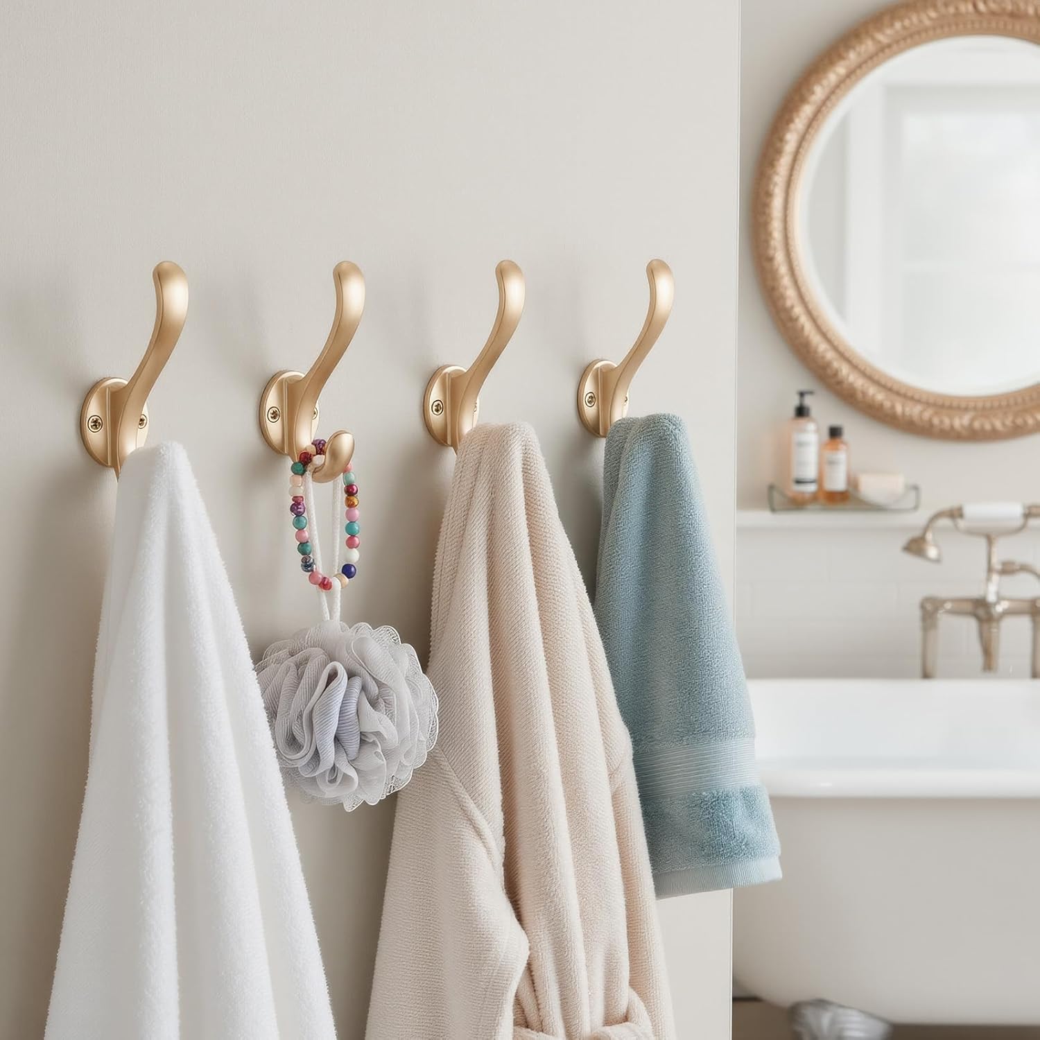 8 Pack Coat Hooks Wall Mount Heavy Duty Utility Retro Double Hooks for Hanging Coats,Hat, Towel, Key, Robe, Scarf, Bag, Cap (Gold)