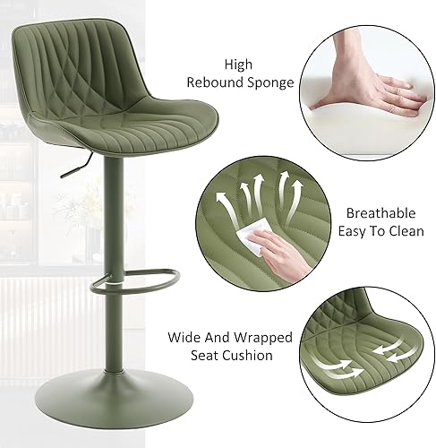 Miniatura 32 de YOUTASTE Bar Stools Set of 2, Adjustable Swivel Counter Height Barstools with Back, All Grey Faux Leather Upholstered Bar Chairs with Metal Base,